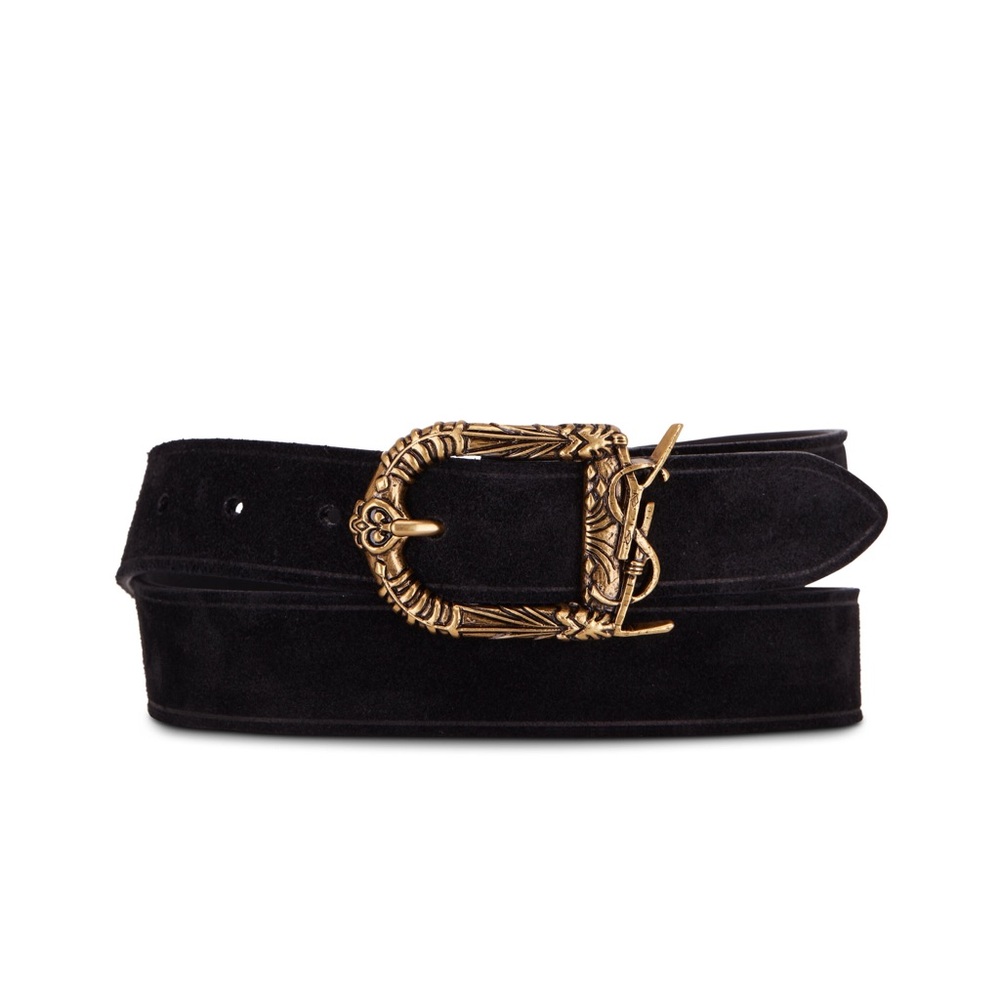 YSL black suede belt